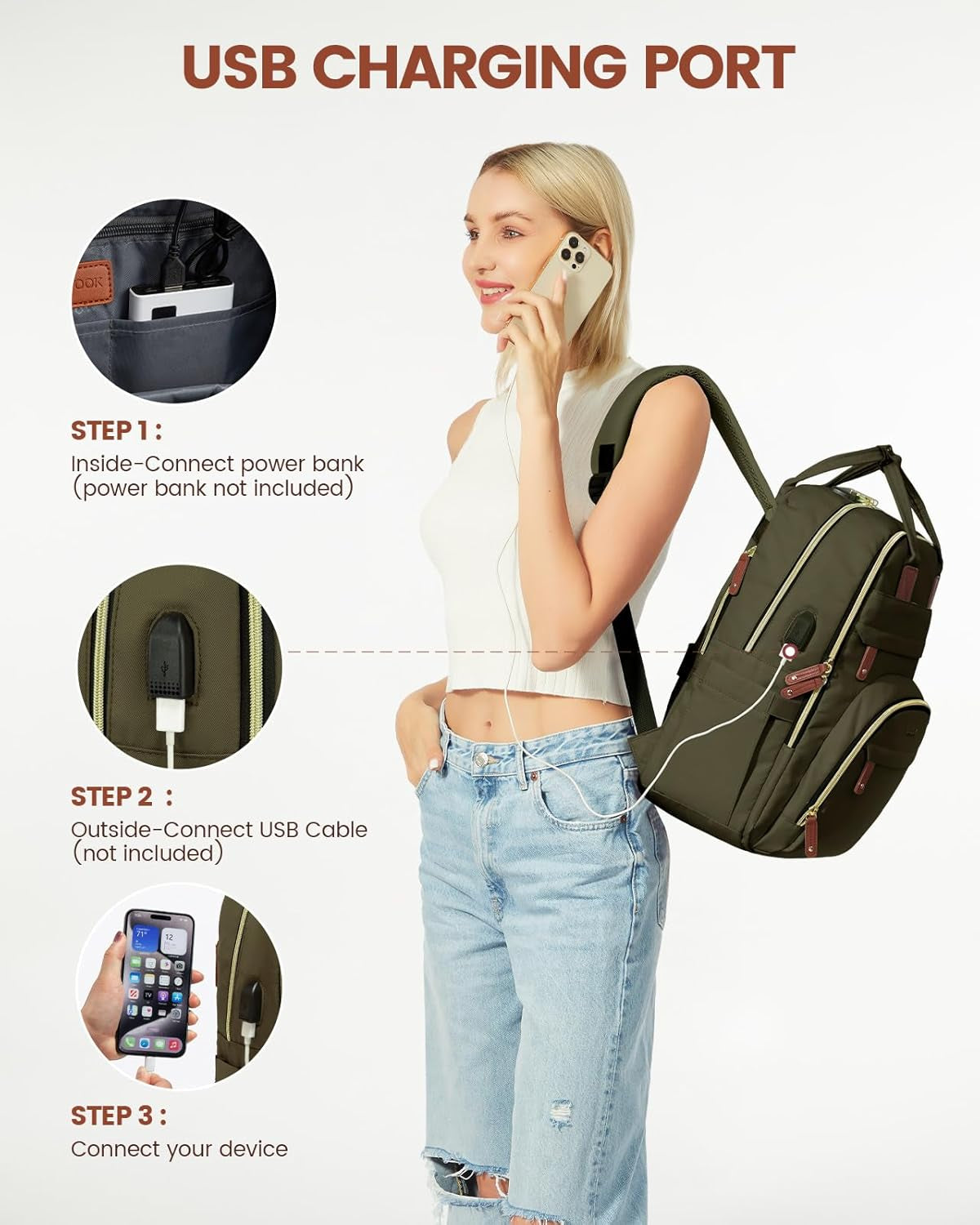 Laptop Backpack for Men & Women Unisex Travel Anti-Theft Bag Business Work Computer Backpacks Purse College Bag, Casual Hiking Daypack with Lock, 15.6 Inch, Army Green