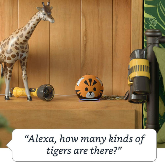 Echo Dot Kids 4th Gen Tiger Design: Safe Alexa for Kids
