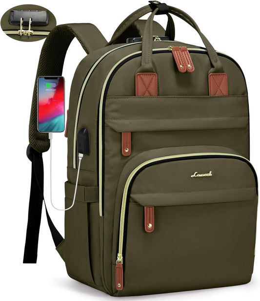 Laptop Backpack for Men & Women Unisex Travel Anti-Theft Bag Business Work Computer Backpacks Purse College Bag, Casual Hiking Daypack with Lock, 15.6 Inch, Army Green