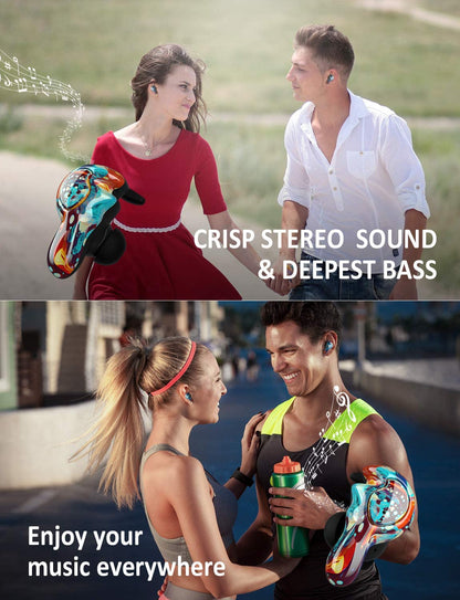 U-King True Wireless Earbuds Waterproof IPX7 Bluetooth Headphones, Hifi 5.0 Wireless Earbuds 120Hrs Playing Time with Charging Case-Fireworks