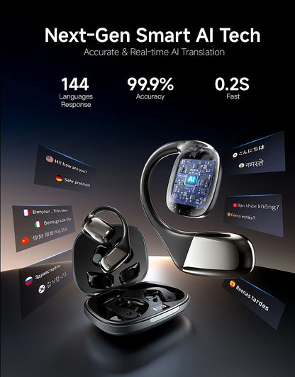 AI Translation Earbuds, Real Time Translator Earphones for 144 Languages, Wireless Bluetooth Headphones Compatible with Ios & Android, Ideal for Travel Business