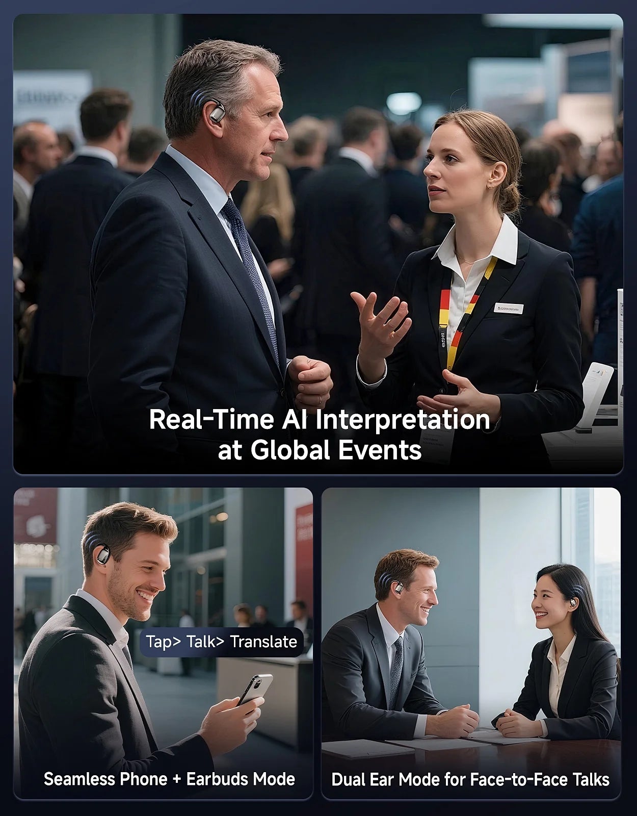 AI Translation Earbuds, Real Time Translator Earphones for 144 Languages, Wireless Bluetooth Headphones Compatible with Ios & Android, Ideal for Travel Business