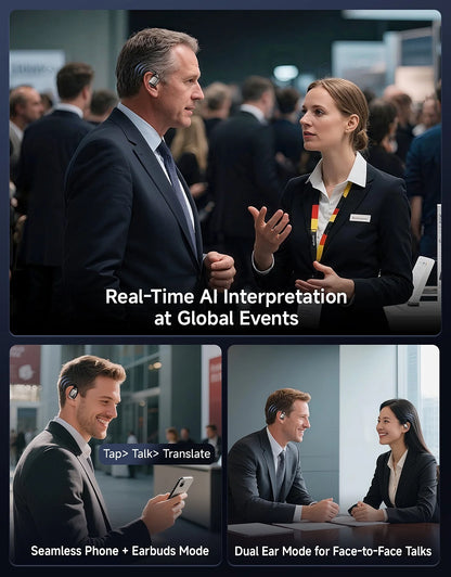 AI Translation Earbuds, Real Time Translator Earphones for 144 Languages, Wireless Bluetooth Headphones Compatible with Ios & Android, Ideal for Travel Business